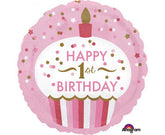 Μπαλόνι Φοιλ Στρογγυλό 1st Birthday Cupcake Girl